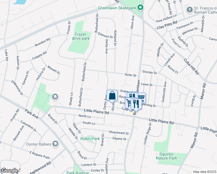 map of restaurants, bars, coffee shops, grocery stores, and more near 33 Grange Street in Huntington