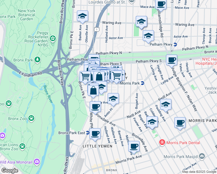 map of restaurants, bars, coffee shops, grocery stores, and more near 760 Lydig Avenue in The Bronx