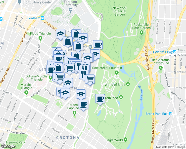 map of restaurants, bars, coffee shops, grocery stores, and more near 2408 Prospect Avenue in Bronx