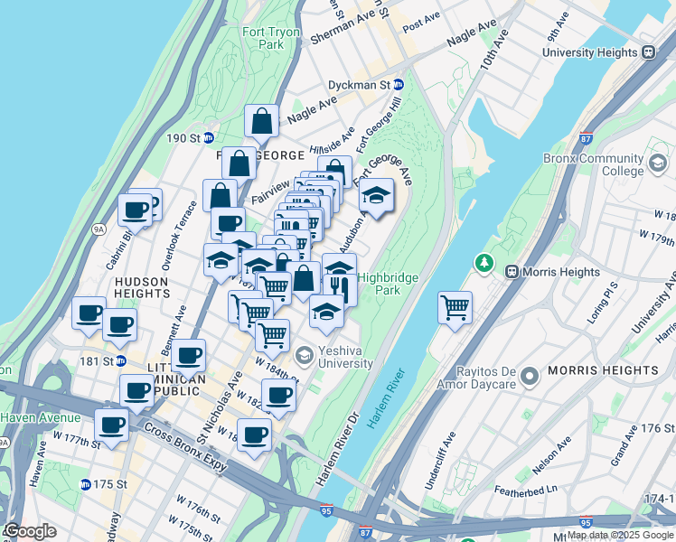 map of restaurants, bars, coffee shops, grocery stores, and more near in New York
