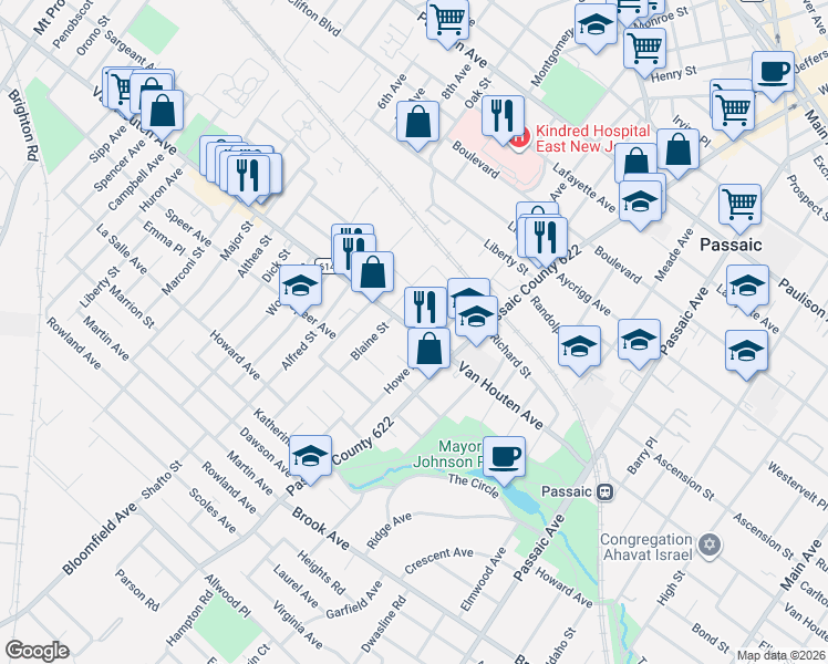 map of restaurants, bars, coffee shops, grocery stores, and more near 424 Van Houten Avenue in Passaic