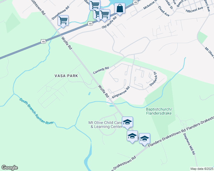 map of restaurants, bars, coffee shops, grocery stores, and more near 62 Wolfe Road in Mount Olive