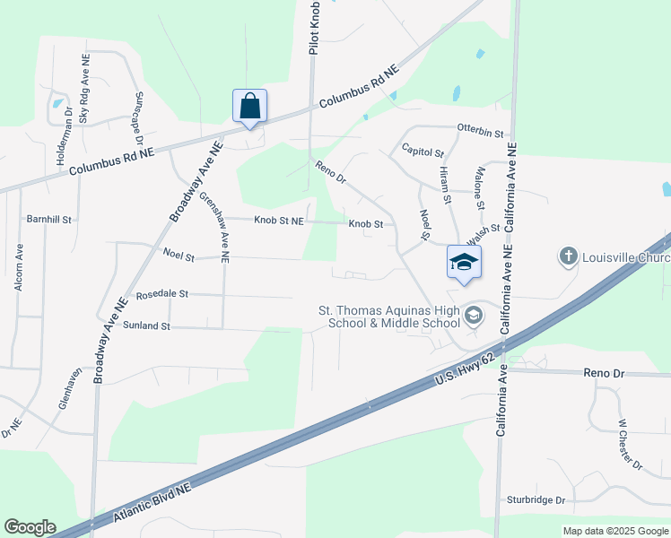 map of restaurants, bars, coffee shops, grocery stores, and more near 2300 Reno Drive in Louisville