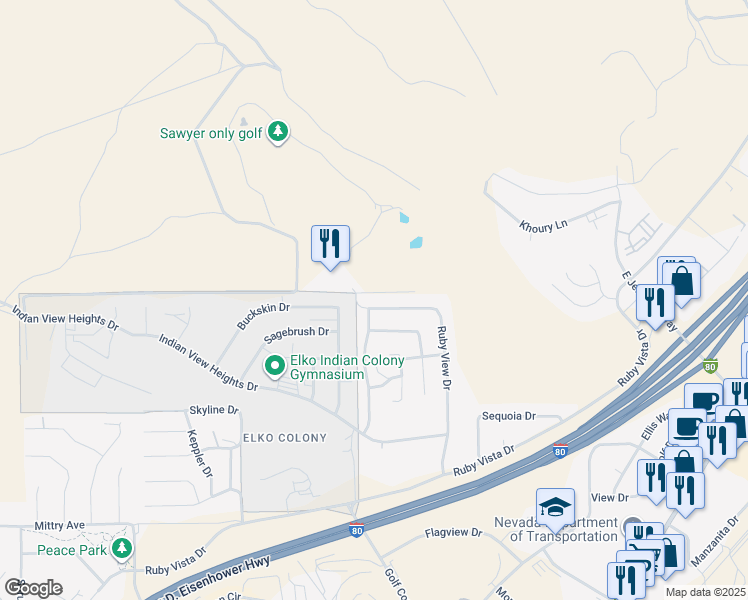 map of restaurants, bars, coffee shops, grocery stores, and more near 2086 Ruby View Drive in Elko