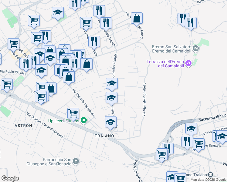 map of restaurants, bars, coffee shops, grocery stores, and more near in Napoli