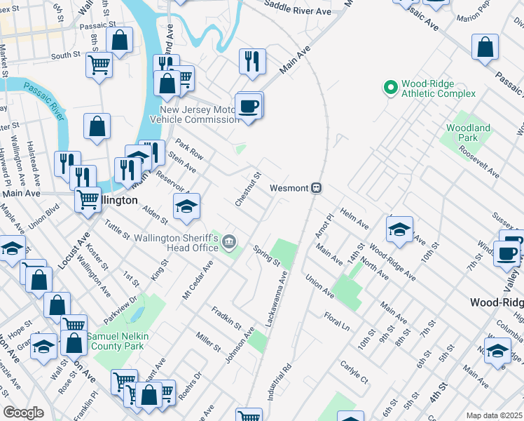 map of restaurants, bars, coffee shops, grocery stores, and more near 58 Wagner Avenue in Wallington