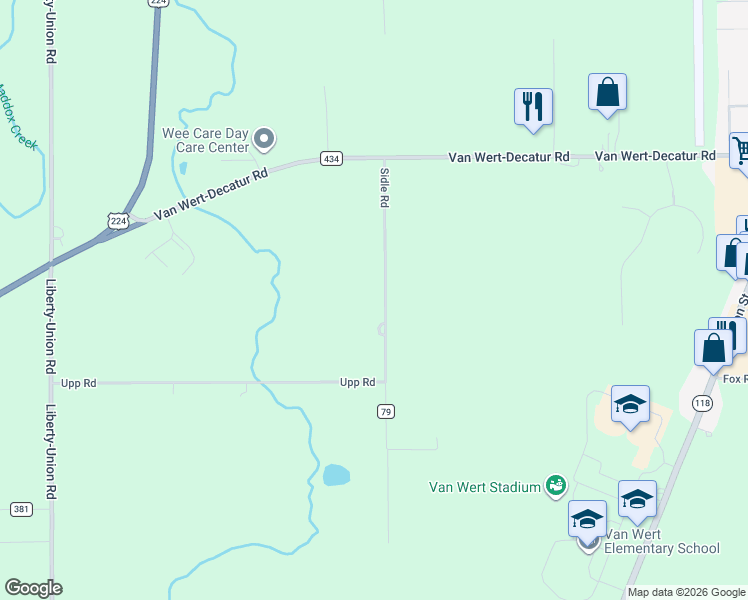 map of restaurants, bars, coffee shops, grocery stores, and more near 10312 Sidle Road in Van Wert