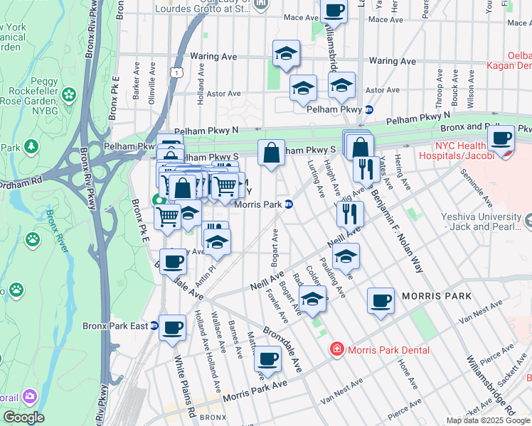 map of restaurants, bars, coffee shops, grocery stores, and more near 900 Lydig Avenue in Bronx