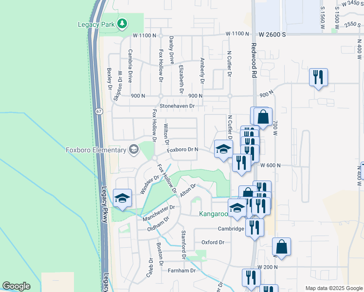 map of restaurants, bars, coffee shops, grocery stores, and more near 952 Foxboro Drive in North Salt Lake