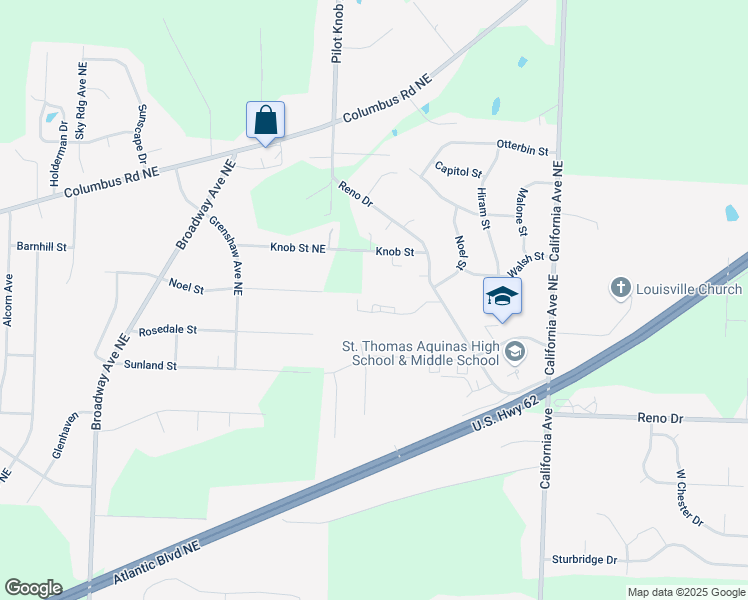map of restaurants, bars, coffee shops, grocery stores, and more near 2300 Reno Drive in Louisville