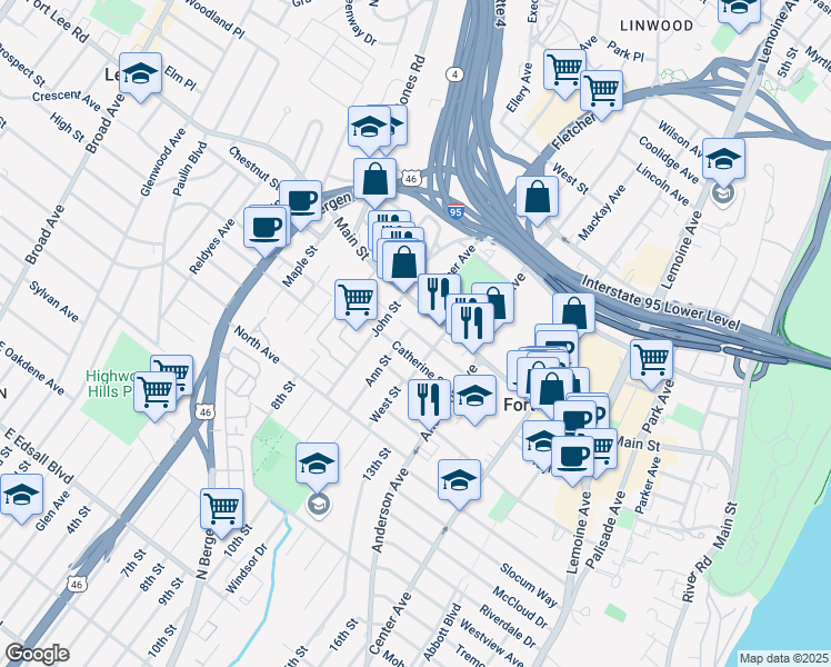 map of restaurants, bars, coffee shops, grocery stores, and more near 448 Jane Street in Fort Lee