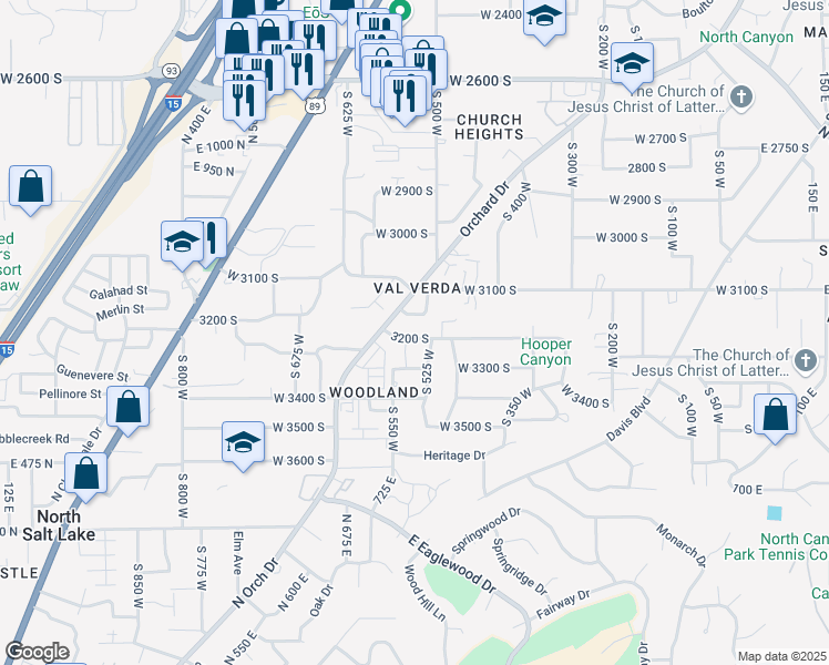 map of restaurants, bars, coffee shops, grocery stores, and more near 3222 South 525 West in Bountiful