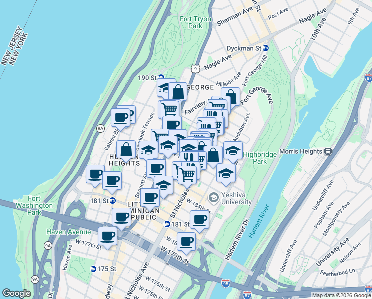 map of restaurants, bars, coffee shops, grocery stores, and more near in New York