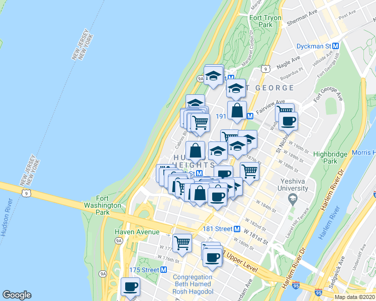map of restaurants, bars, coffee shops, grocery stores, and more near in New York