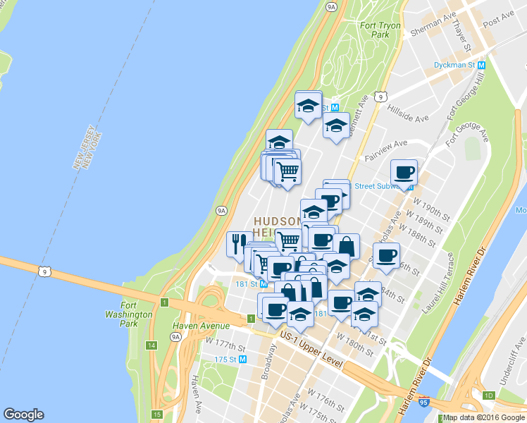 map of restaurants, bars, coffee shops, grocery stores, and more near in New York