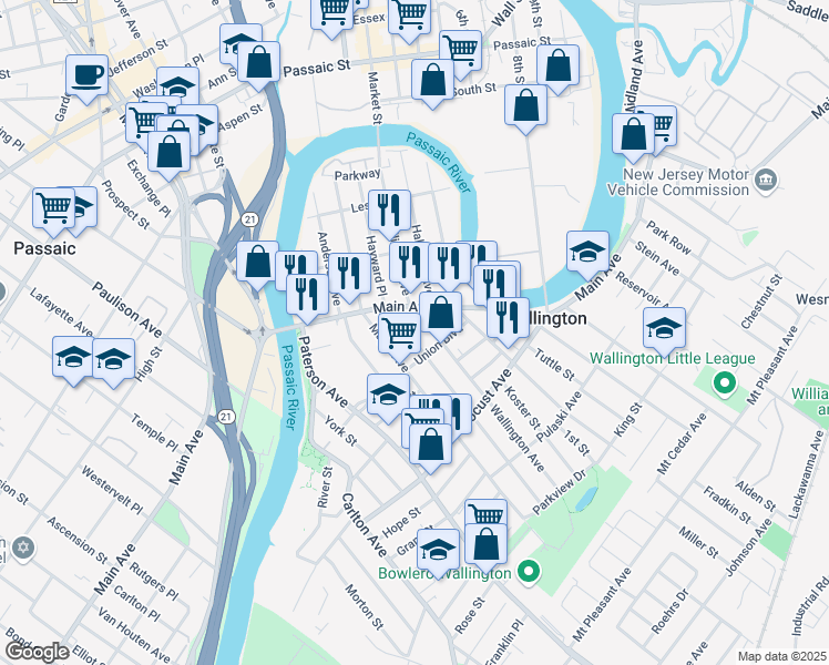 map of restaurants, bars, coffee shops, grocery stores, and more near 156 Hayward Place in Wallington
