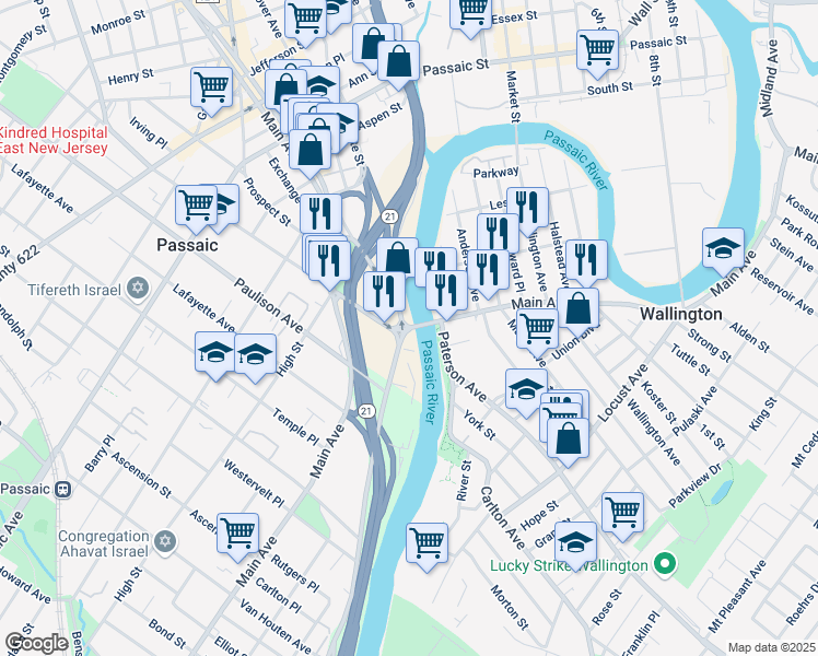 map of restaurants, bars, coffee shops, grocery stores, and more near 12 Paterson Avenue in Wallington