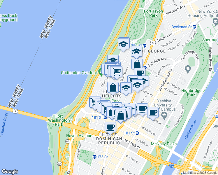 map of restaurants, bars, coffee shops, grocery stores, and more near in New York