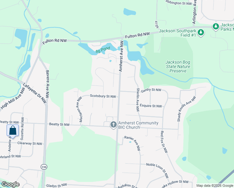 map of restaurants, bars, coffee shops, grocery stores, and more near 8663 Scotsbury Street Northwest in Massillon