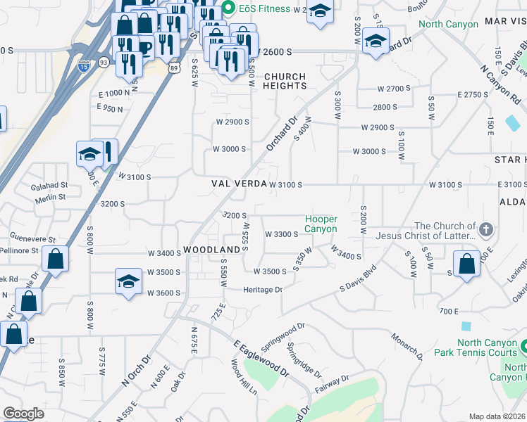 map of restaurants, bars, coffee shops, grocery stores, and more near 468 3200 South in Bountiful