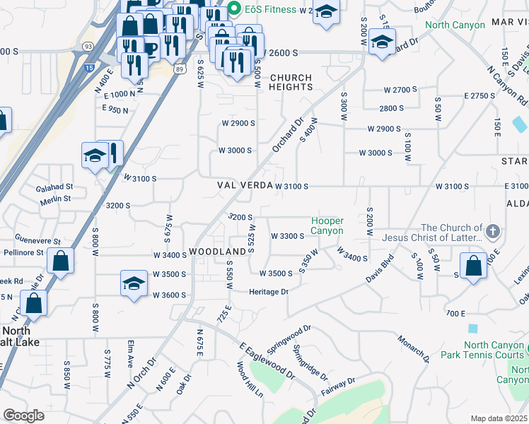 map of restaurants, bars, coffee shops, grocery stores, and more near 3183 South 500 West in Bountiful