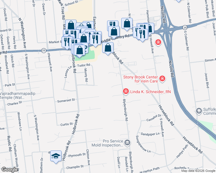 map of restaurants, bars, coffee shops, grocery stores, and more near 8 Costa Court in Centereach