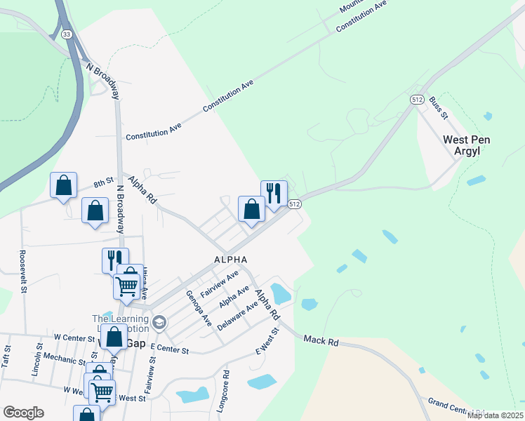 map of restaurants, bars, coffee shops, grocery stores, and more near 557 Liberty Street in Wind Gap