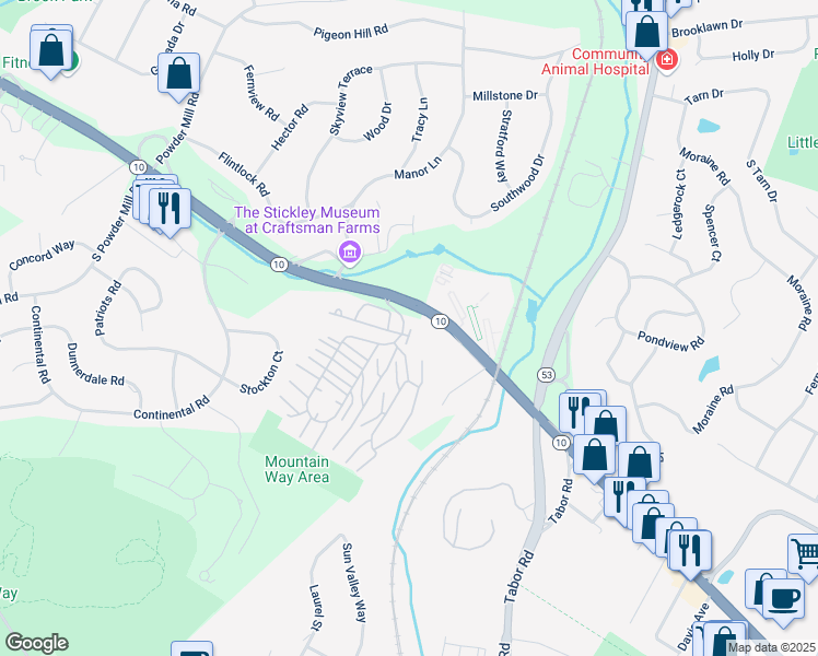 map of restaurants, bars, coffee shops, grocery stores, and more near 2467 Highway 10 in Morris Plains