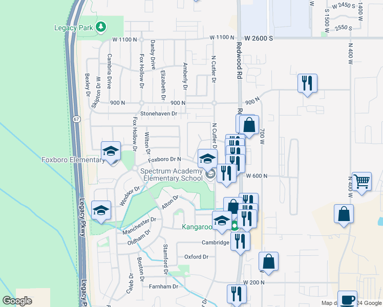 map of restaurants, bars, coffee shops, grocery stores, and more near 702 Durham Drive in North Salt Lake