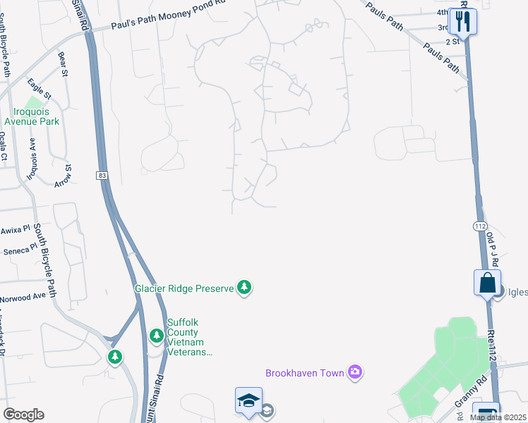 map of restaurants, bars, coffee shops, grocery stores, and more near 906 Skyline Drive in Coram