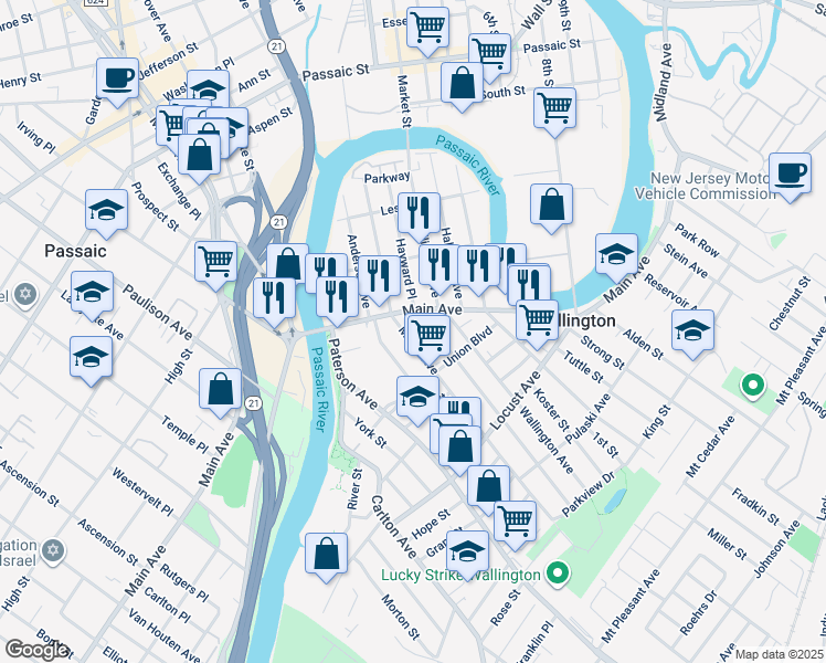 map of restaurants, bars, coffee shops, grocery stores, and more near 141 Anderson Avenue in Wallington