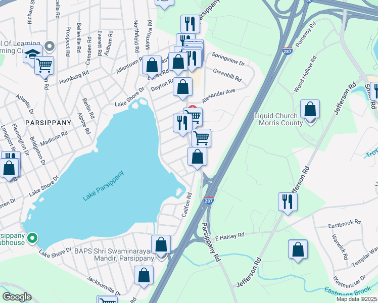 map of restaurants, bars, coffee shops, grocery stores, and more near 43 Englishtown Road in Parsippany-Troy Hills