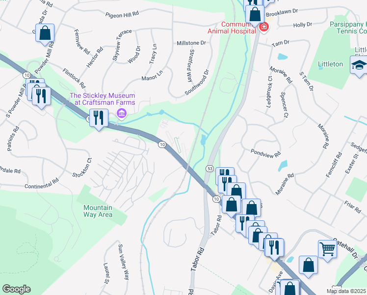 map of restaurants, bars, coffee shops, grocery stores, and more near Unnamed Road in Parsippany-Troy Hills