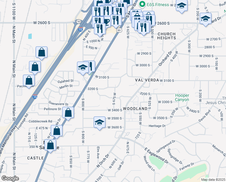 map of restaurants, bars, coffee shops, grocery stores, and more near 3238 South 675 West in Bountiful