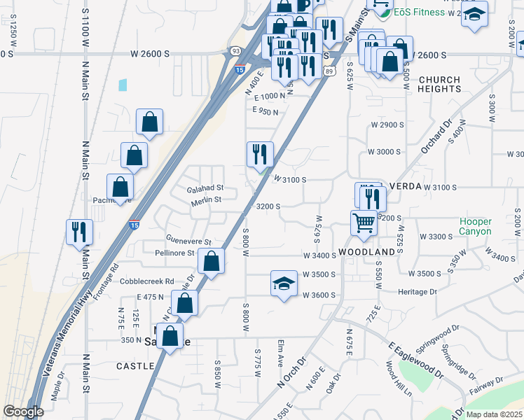 map of restaurants, bars, coffee shops, grocery stores, and more near 757 3200 South in Bountiful