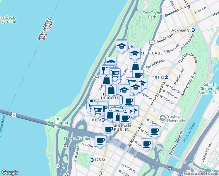 map of restaurants, bars, coffee shops, grocery stores, and more near in New York