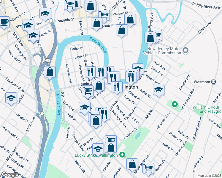 map of restaurants, bars, coffee shops, grocery stores, and more near 27 Washington Place in Wallington