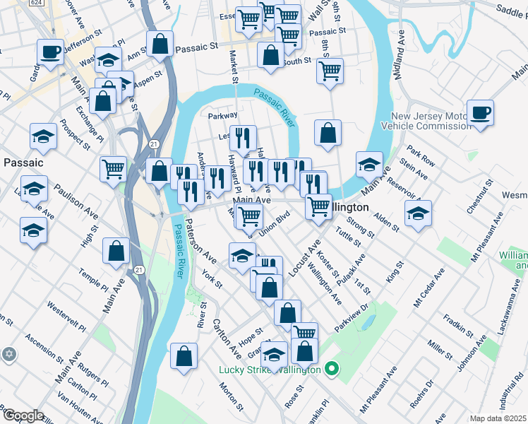 map of restaurants, bars, coffee shops, grocery stores, and more near 156 Hayward Place in Wallington