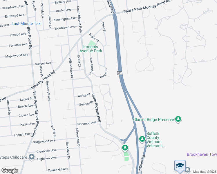 map of restaurants, bars, coffee shops, grocery stores, and more near 70 Horizon View Drive in Farmingville