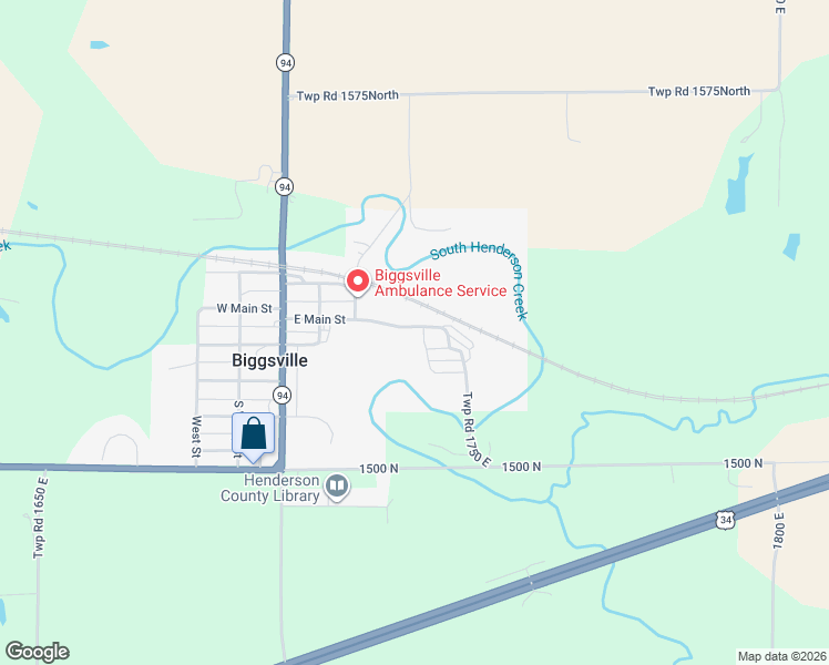 map of restaurants, bars, coffee shops, grocery stores, and more near 100-102 South Street in Biggsville