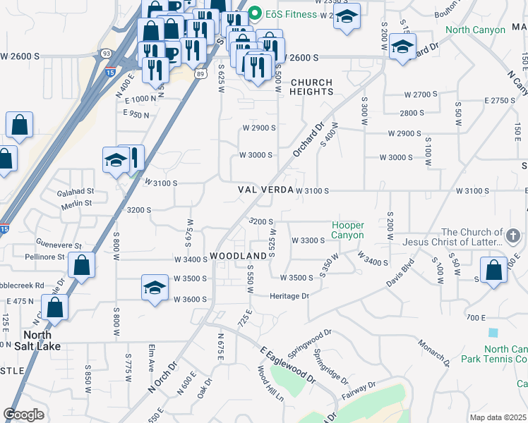map of restaurants, bars, coffee shops, grocery stores, and more near 3222 South 525 West in Bountiful