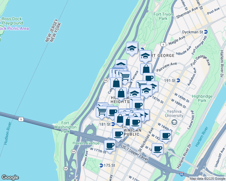 map of restaurants, bars, coffee shops, grocery stores, and more near in New York