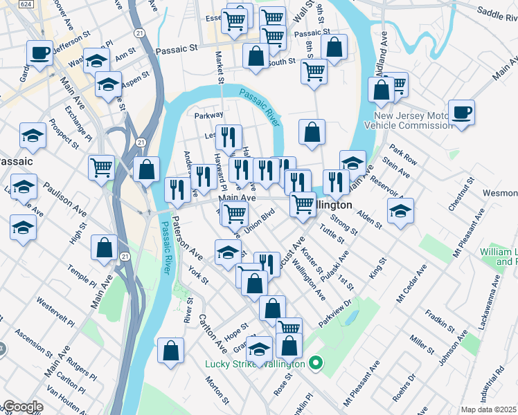 map of restaurants, bars, coffee shops, grocery stores, and more near 161 Wallington Avenue in Wallington