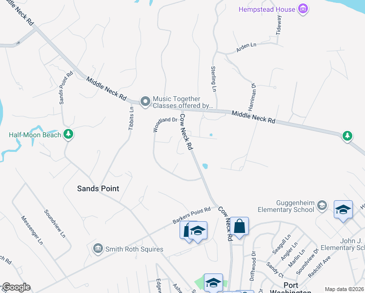 map of restaurants, bars, coffee shops, grocery stores, and more near 54 Cow Neck Road in Sands Point