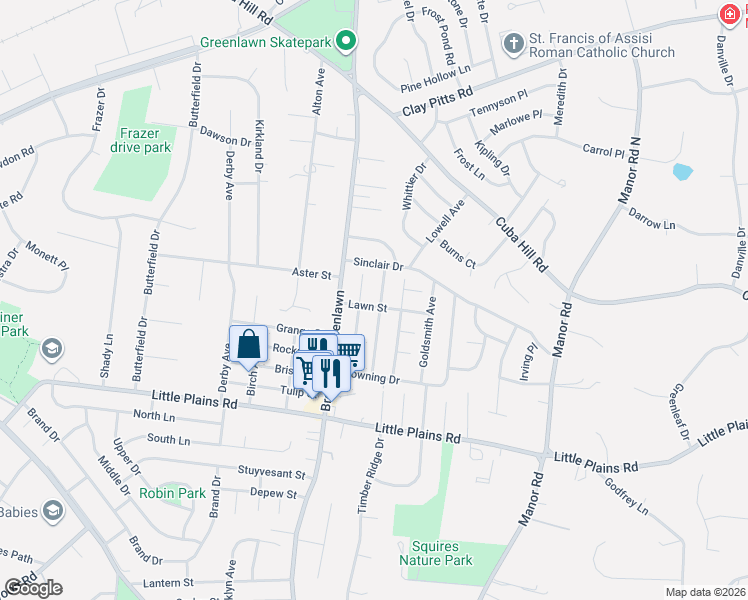 map of restaurants, bars, coffee shops, grocery stores, and more near 22 Springfield Avenue in Greenlawn