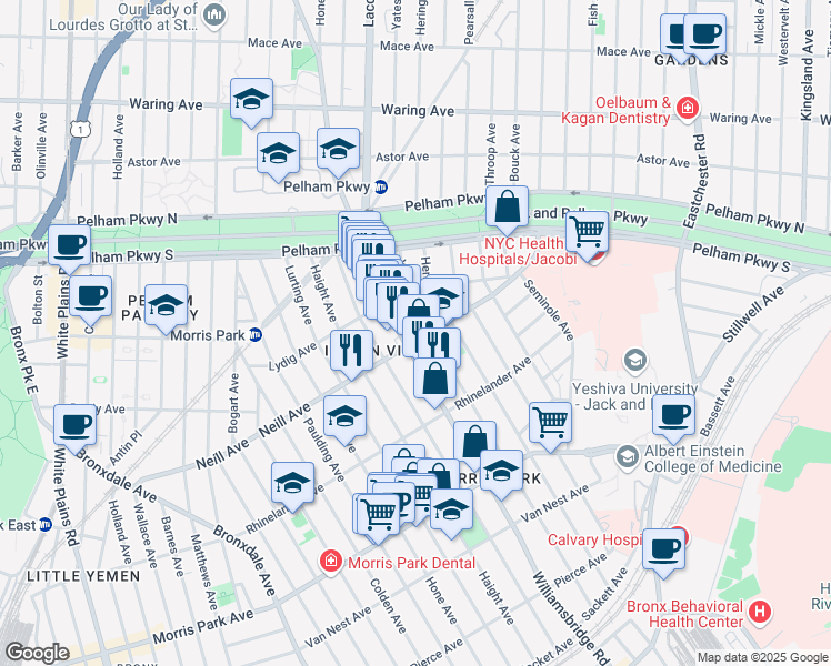 map of restaurants, bars, coffee shops, grocery stores, and more near 1978 Williamsbridge Road in Bronx