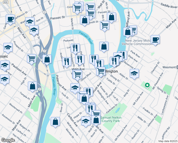 map of restaurants, bars, coffee shops, grocery stores, and more near 161 Wallington Avenue in Wallington