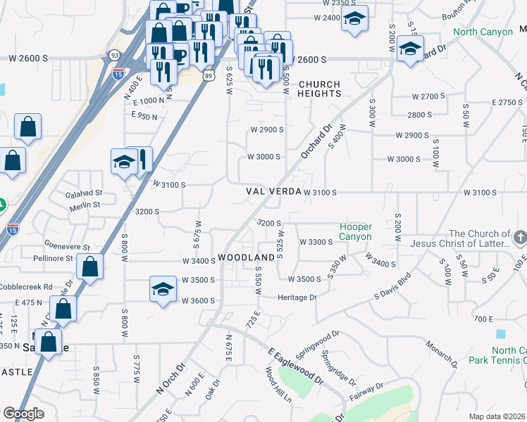 map of restaurants, bars, coffee shops, grocery stores, and more near 562 3200 South in Bountiful