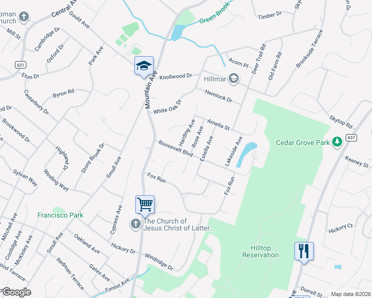 map of restaurants, bars, coffee shops, grocery stores, and more near 28 Roosevelt Boulevard in Caldwell