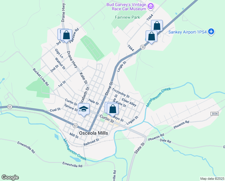 map of restaurants, bars, coffee shops, grocery stores, and more near 305 Trcziyulny Street in Osceola Mills